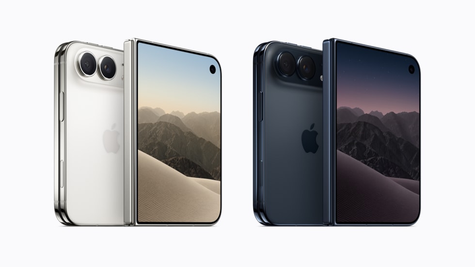 iPhone Duo blanc étoile et bleu nuit, ouvert et fermé